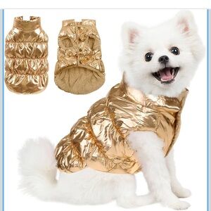 Dog Winter Puffer Jacket Size M gold Warm Pet Coat Dog Clothes Cozy